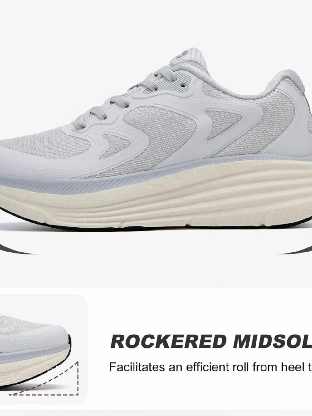 Women's Light Gray Fort Walking Shoes Tennis, Max Cushioning Running Sneakers